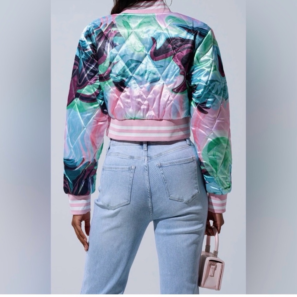 AKIRA Multicolor Satin Bomber Jacket - Picture 5 of 5